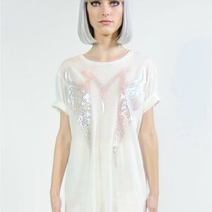 MILA FARGO MF Luxury Designer T-SHIRT “MF SPLIT RIBCAGE” Chrome Hologram NEW!